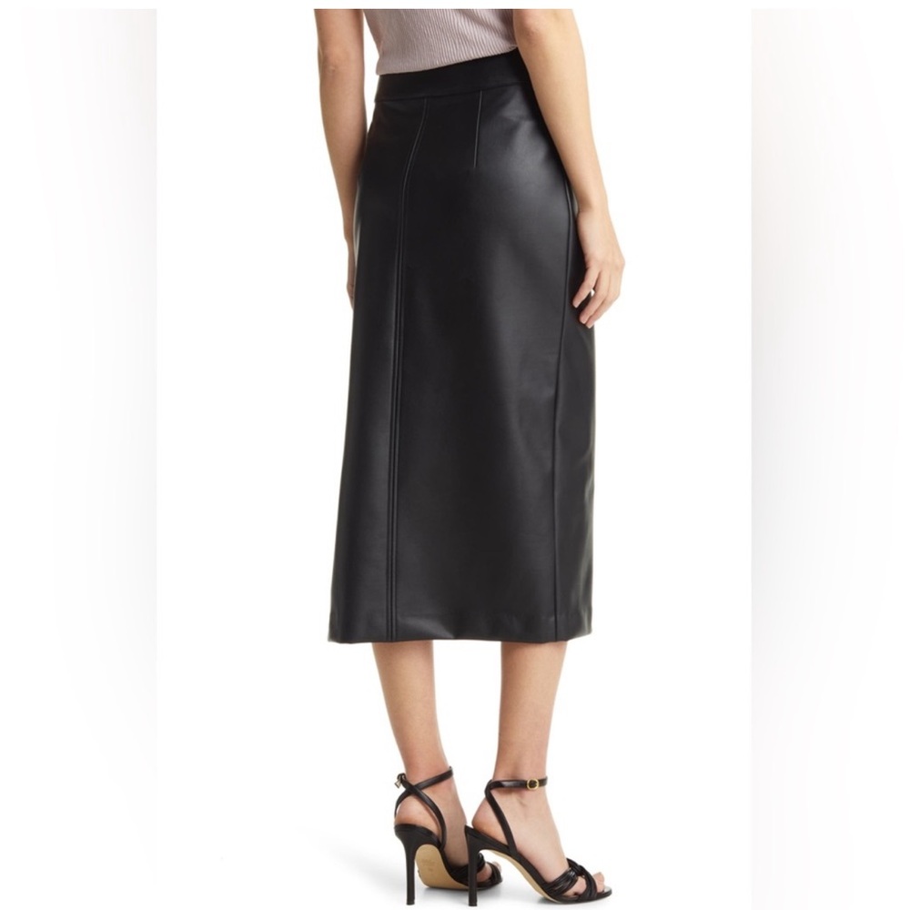 Halogen Faux Leather Black Midi Skirt, 2 - Picture 2 of 4